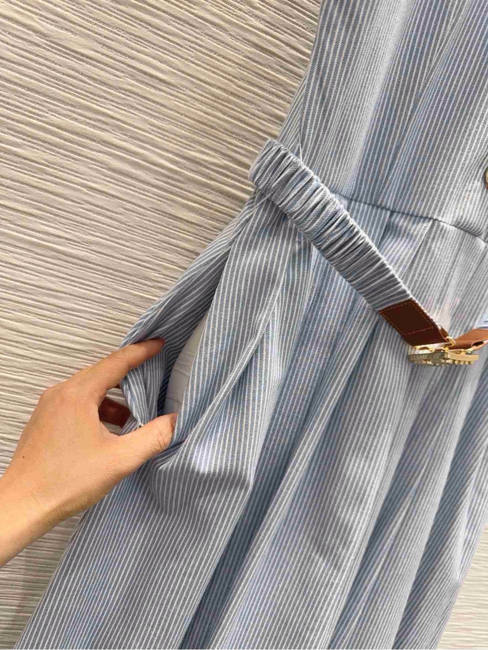 Miu Miu Light Blue Pleated Shirt Dress with Slim Belt - Picture 7 of 8